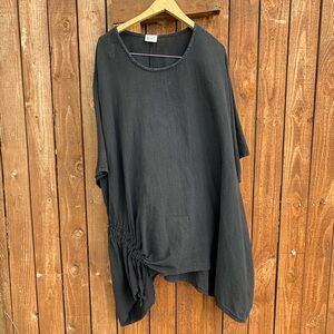 Oh My Gauze! Black Cotton Asymmetrical Swing Ruched Tunic